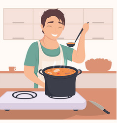 Man Cooking Soup Scene