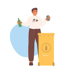 Man Throwing Sorted Metal Waste In Litter