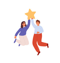 Man And Woman Hold Star High Rating Symbol People