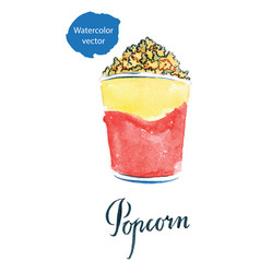 Watercolor Popcorn In Yellow-red Paper Box