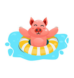 Adorable Pig Swimming With Ring Cartoon