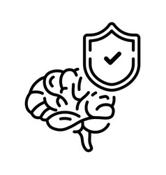 Brain And Checked Shield Icon With Line Style