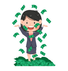 Business Woman Throwing Dollar Cash Money Flat