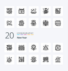 20 New Year Line Icon Pack Like Greeting Card