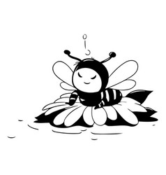 Cute Cartoon Bee On A Flower On White Background