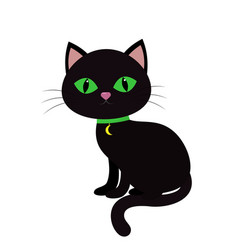 A Black Cat With Green Eyes Sits Sideways Neck