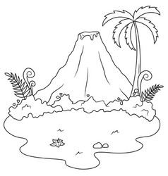 Hand Drawn Of Volcano Mountain Line Art