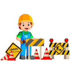 Worker with construction sign Royalty Free Vector Image