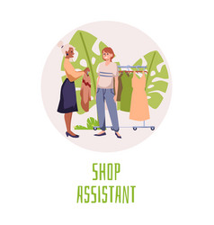 Shop Assistant Banner Or Emblem Design Flat