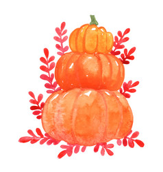 Three Pumpkin With Red Fern Watercolor