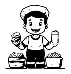 A Cartoon Chef With French Fries And Hot Dog