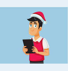 Christmas Man Holding Tablet Computer Shopping