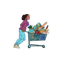 African Woman With A Full Grocery Cart