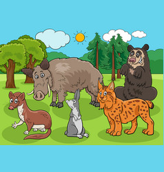 Funny Cartoon Wild Animals Characters Group