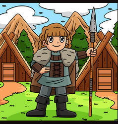 Viking With A Spear Colored Cartoon