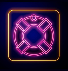 Glowing Neon Lifebuoy Icon Isolated On Black