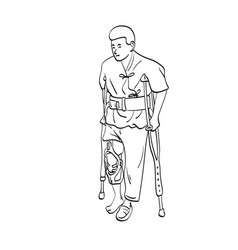 Man With Broken Leg Using Crutches For Walking