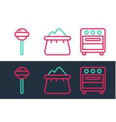 Set Line Oven Lollipop And Bag Of Flour Icon