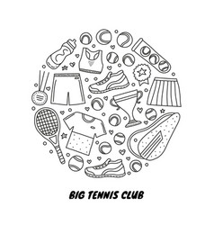 Doodle Big Tennis And Sport Items In Circle