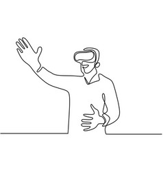 One Line Drawing Of A Man Using Virtual Glasses