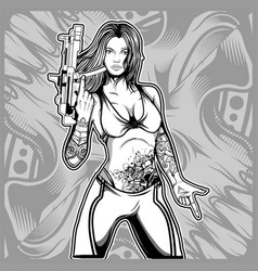 Sexy Woman Holding A Gun Hand Drawing