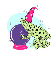 Cute Funny Magic Frog In Hat With Fortune Teller