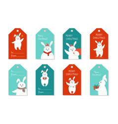 Christmas Tag Set Rabbit Cartoon Bird Label Hare