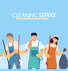 Men And Woman With Garbage Bag And Cleaning