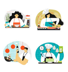 Chef Cooking Japanese Food Scene Set