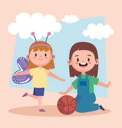 Little Girls Playing With Basketball Balloon