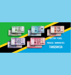 Set Of Pixel Mosaic Banknotes Tanzania