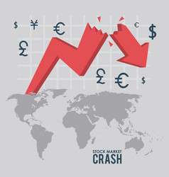 Stock Market Crash With Arrows Down And Earth Maps