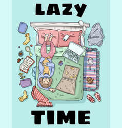 Lazy Time Cute Cartoon Style Postcard