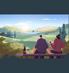 Couple Drinking Wine And Enjoying Landscape View