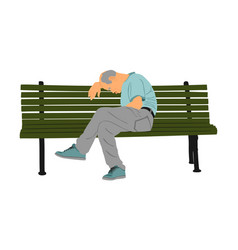 Lonely Old Man Sitting And Sleeping On Bench Park