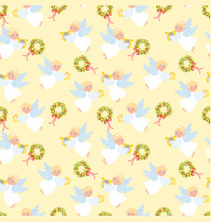 Christmas Angle And Wreath Seamless Pattern