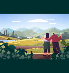 Couple Drinking Wine Enjoying Landscape View