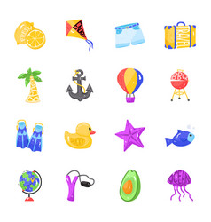 Set Of Beach Flat Sticker Icons