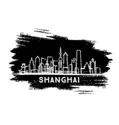 Shanghai China City Skyline Silhouette Hand Drawn