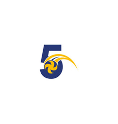 Number 5 With Smashing Volley Ball Icon Logo