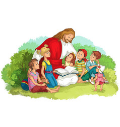 Jesus Reading Bible With Children Isolated