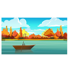 Lake With Empty Boat And Autumn Trees