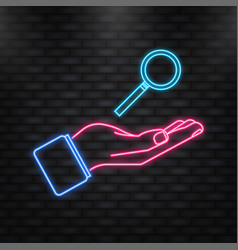 Neon Icon Magnifying Glass Icon In Hand