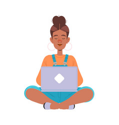 Woman Character Sitting Cross-legged With Laptop