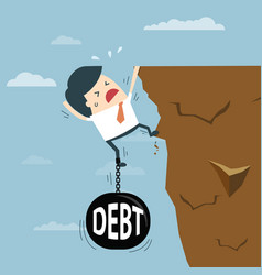 Business Man With Debt Falling From Cliff Concept