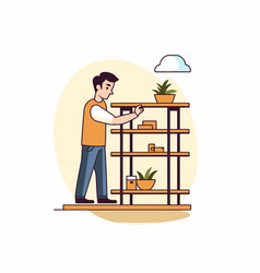 Man Choosing Plants In Shelf Flat Isolated