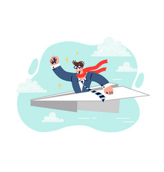 Business Man Flies On Paper Plane Corporate