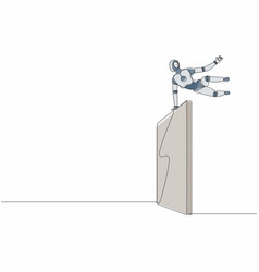 Single One Line Drawing Robot Jumps Over Wall