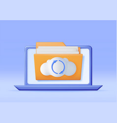 3d Folder In Clouds With File Sync Icon On Laptop