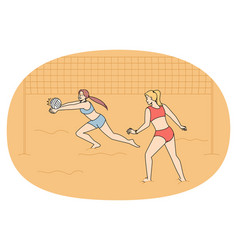 Women In Bikini Playing Volleyball On Beach